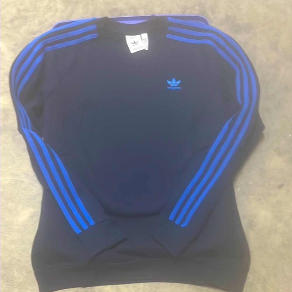 Adidas originals Blue crew neck stripe Sweatshirt - brand new never worn